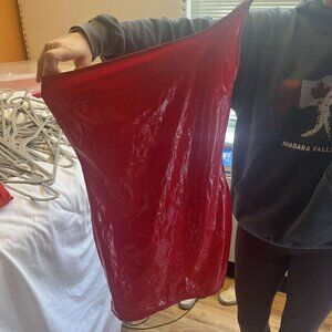 red leather one shoulder dress